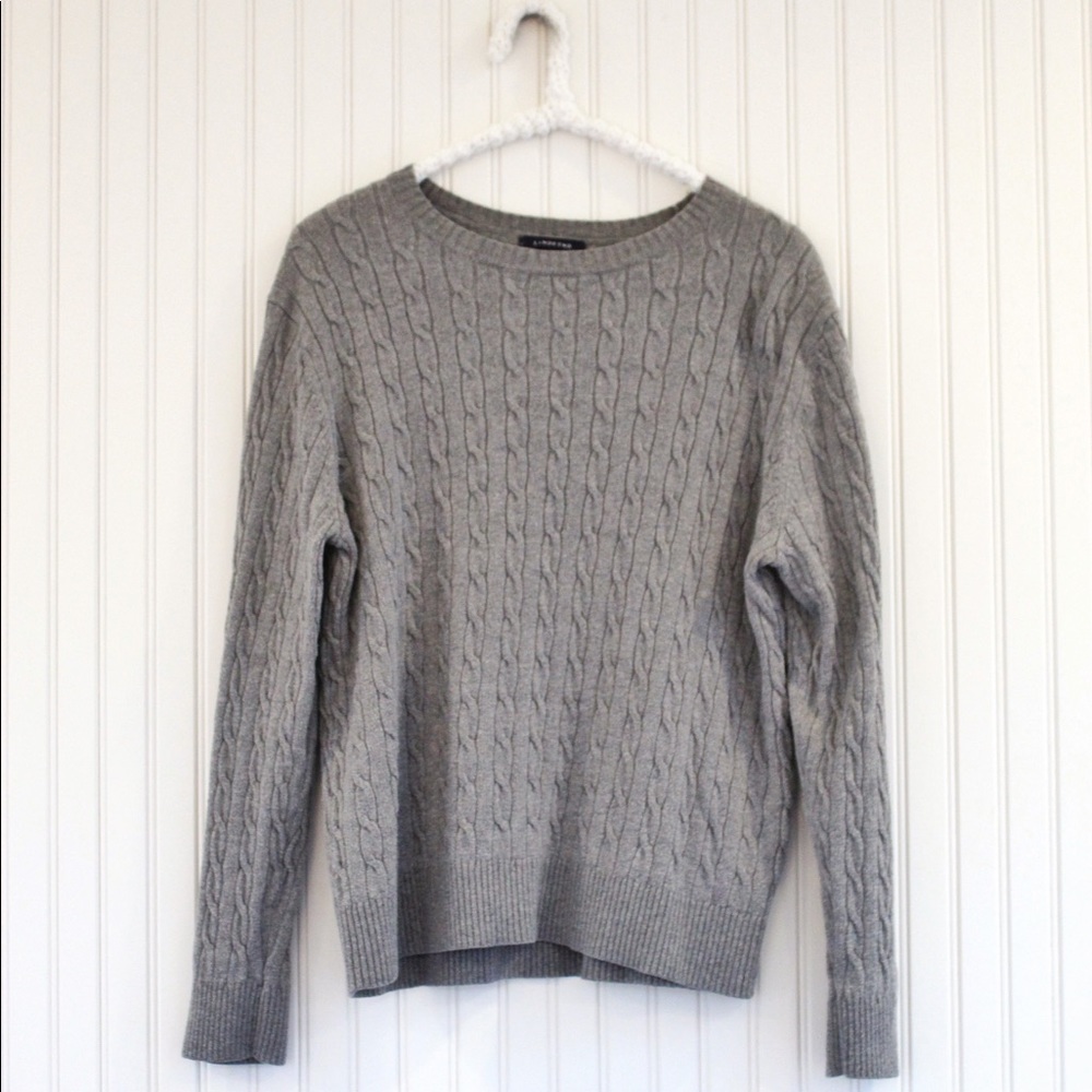 Gray Lands End Cable Knit Sweater